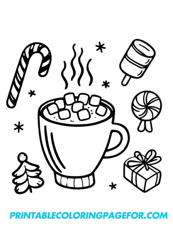 ☕🍬 Best Printable Hot Cocoa Coloring Page for Kids 🌟🖍️