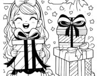 🎁👧 Best Printable Gift Unwrapping Coloring Page for Kids 🌟🖍️