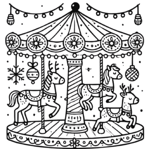 🎠🦌 Best Printable Festive Carousel Coloring Page for Kids 🌟🖍️