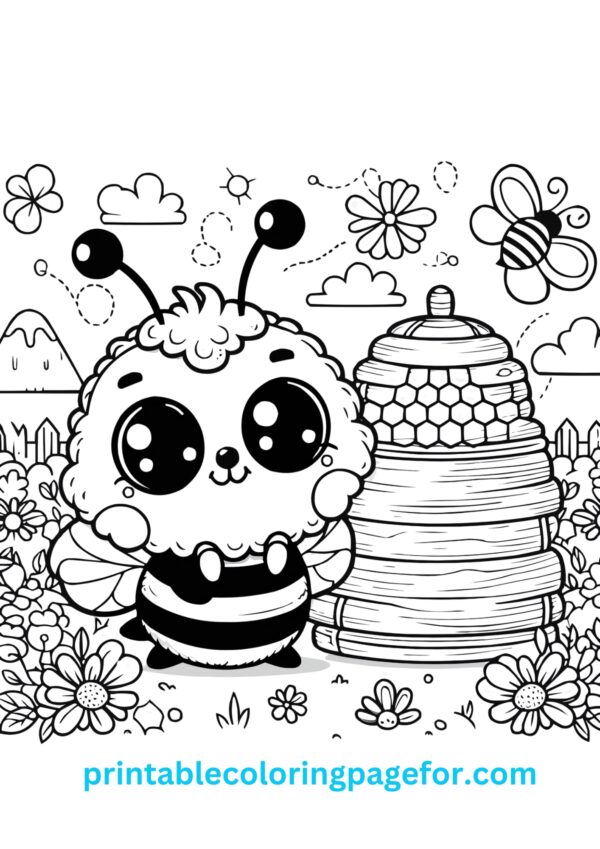 🐝✨ Charming Bumblebee by Hive Coloring Page for Kids 🎨🌼