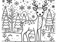 🦌 Deer in a Snowy Forest Coloring Page for Kids and All Ages ❄️🎨
