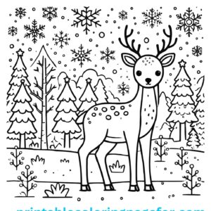 🦌 Deer in a Snowy Forest Coloring Page for Kids and All Ages ❄️🎨