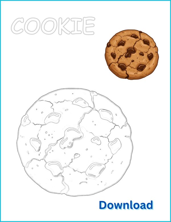 Cookie Printable Coloring Page | Sweet Dessert Activity with Pre-Colored Example (US Letter 8.5x11) - Instant Download PDF