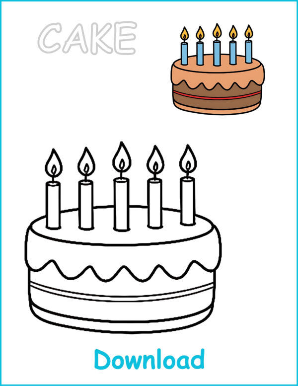 Printable Cake Coloring Page for Birthday Parties & Celebrations - US Letter 8.5x11 PDF