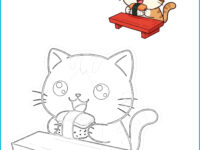🐱 Cat Coloring Page | Printable PDF with Pre-Colored Example (US Letter 8.5x11)