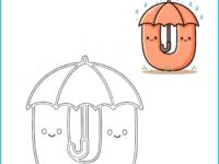 ☔ Umbrella Coloring Page | Printable PDF with Pre-Colored Example (US Letter 8.5x11)