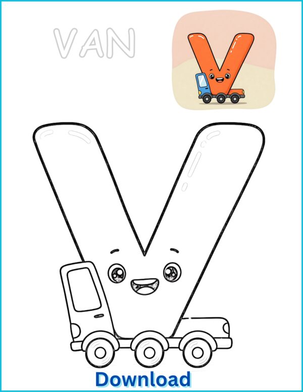 🚐 Van Coloring Page | Printable PDF with Pre-Colored Example (US Letter 8.5x11)
