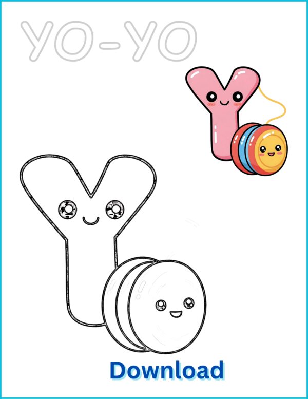🪀 Yo-Yo Coloring Page | Printable PDF with Pre-Colored Example (US Letter 8.5x11)