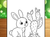 Cute Bunny Rabbit Prickly Cactus Picture to Color