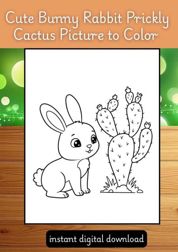Cute Bunny Rabbit Prickly Cactus Picture to Color