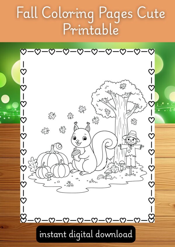 Fall Coloring Pages for Kids,Cute, Printable, and Educational,Fun, and Creative Seasonal Activities with Leaves, Pumpkins, and