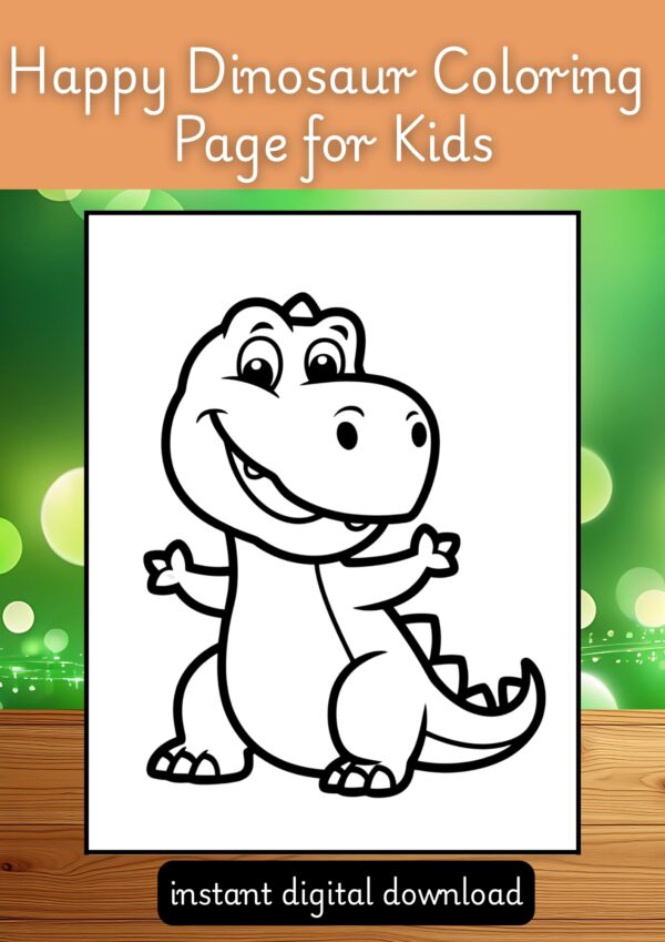 Happy Dinosaur Coloring Page for Kids - Easy Printable Dino Art
