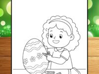Little Girl Coloring in Easter Egg Picture