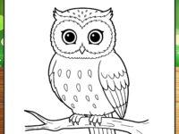 🦉🌳 Whimsical Owl Coloring Page – Cartoon Owl on Tree Branch | Educational & Relaxing Art for Kids & Adults (8.5x8.5 Inches)