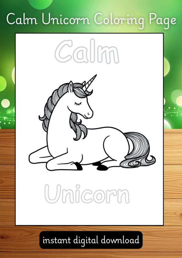 Calm Unicorn Coloring Page & Activity Sheet | 8.5x11" PDF | Instant Download | Relaxing Unicorn Art| kids|teachers