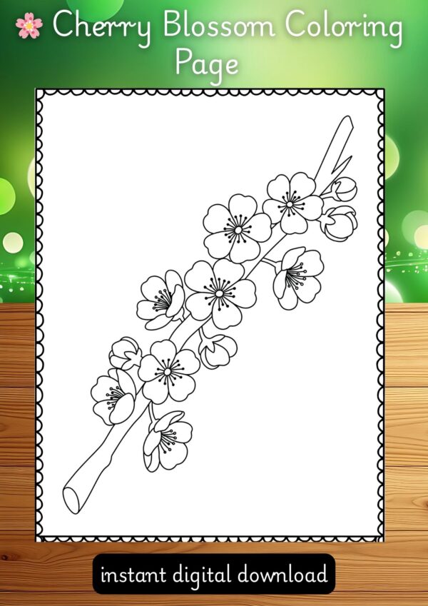 🌸 Cherry Blossom Coloring Page PDF | Kids & Adults | Printable Sakura Art | 8.5x11 | 300 DPI 🎨