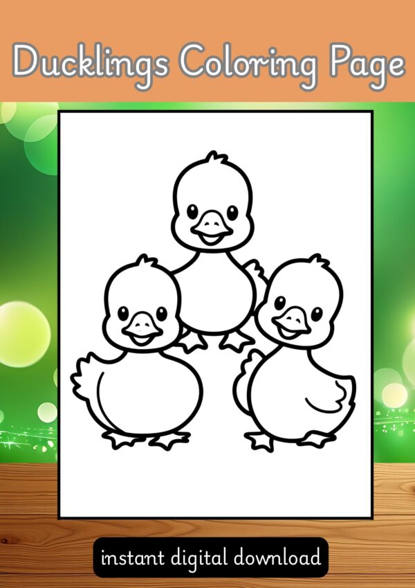 Ducklings Coloring Page for Kids 🐥🌷 Splash into Coloring Fun! 🎨