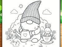 Easter Gnomes Grayscale Coloring Page