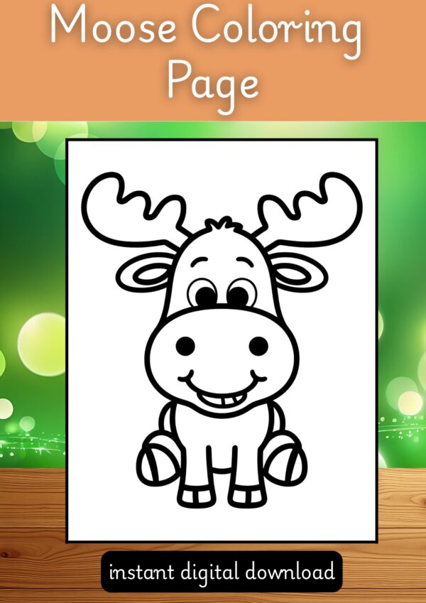 Moose Coloring Page for Kids 🦌🌲 Fun & Educational Printable Art 🎨