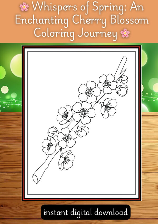 🌸 Whispers of Spring: An Enchanting Cherry Blossom Coloring Journey 🌸,kids,teachers,prek,worksheet