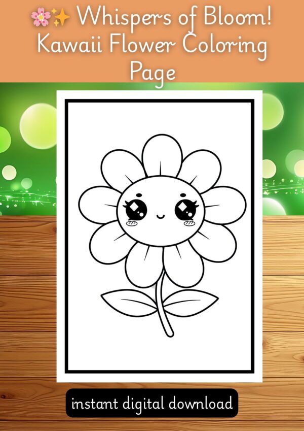 🌸✨ Whispers of Bloom! Kawaii Flower Coloring Page - Instant PDF - Find Your Inner Garden! 💖