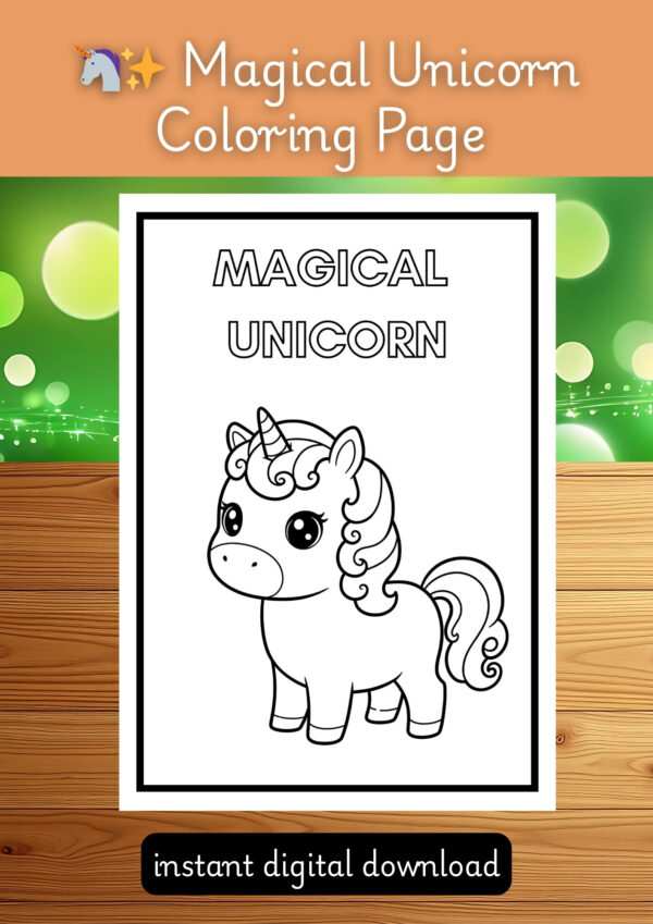 🦄✨ Magical Unicorn Coloring Page - Instant PDF Download  (A4) - Spark Joy! 💖
