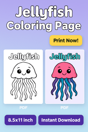 Jellyfish Coloring Page Printable Kids PDF Instant Download Activity