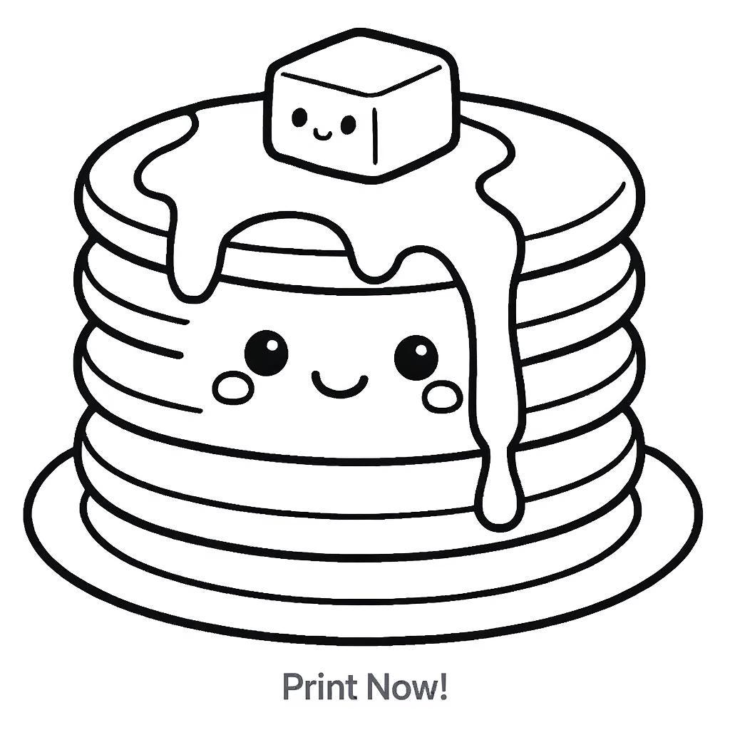 Pancake Stack Fun Coloring Page – Kawaii Style Printable for Kids