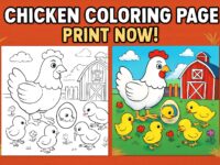 chicken coloring page, farm animals coloring, barnyard coloring page, chicks coloring page, farm life printable, digital download, Prek