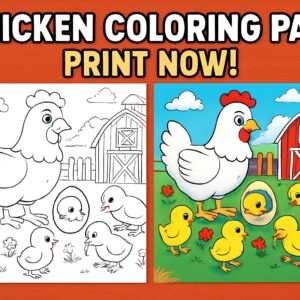 chicken coloring page, farm animals coloring, barnyard coloring page, chicks coloring page, farm life printable, digital download, Prek