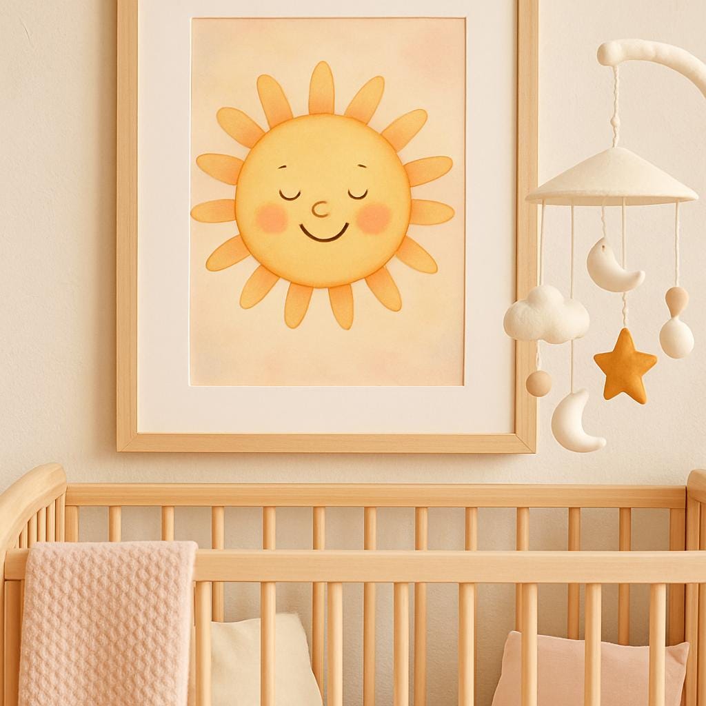 Whimsical Sun Art, Nursery Wall Decor, Kids Room Printable, Baby Shower Gift Idea, Digital Sun Illustration, Pastel Nursery Art, Printable