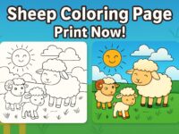 sheep coloring page, farm animals coloring, pastoral coloring page, sheep family printable, countryside coloring, digital download