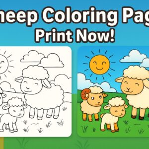 sheep coloring page, farm animals coloring, pastoral coloring page, sheep family printable, countryside coloring, digital download