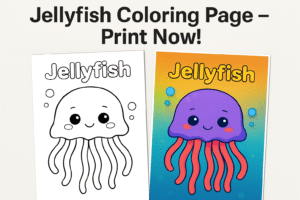 Cute Jellyfish Coloring Page Printable PDF for Kids - Instant Download 8.5x11 Inch - Uncolored & Colored Pages