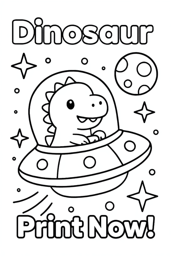 Cute Dinosaur Coloring Page Printable for Kids | Space Dino Coloring Sheet PDF | Instant Download Prehistoric Fun for Toddlers & Preschoolers - Image 2