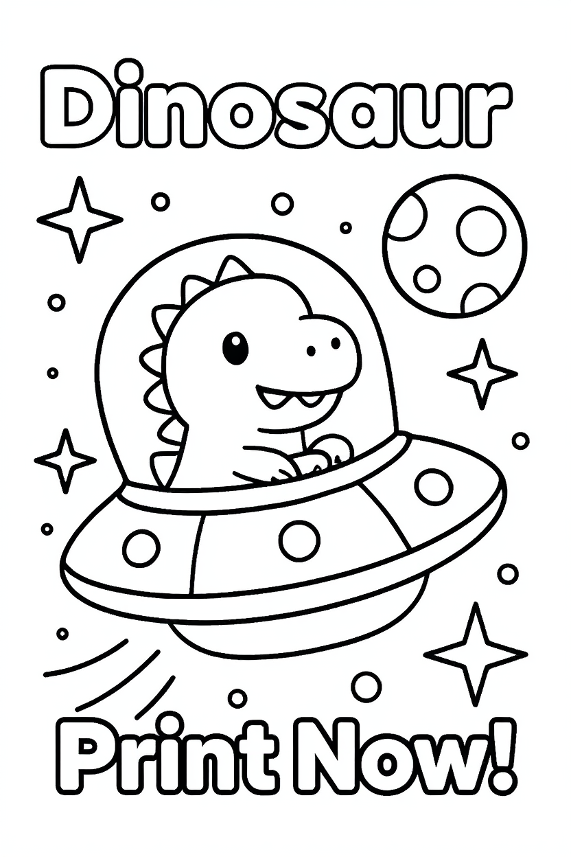 Cute Dinosaur Coloring Page Printable for Kids | Space Dino Coloring Sheet PDF | Instant Download Prehistoric Fun for Toddlers & Preschoolers