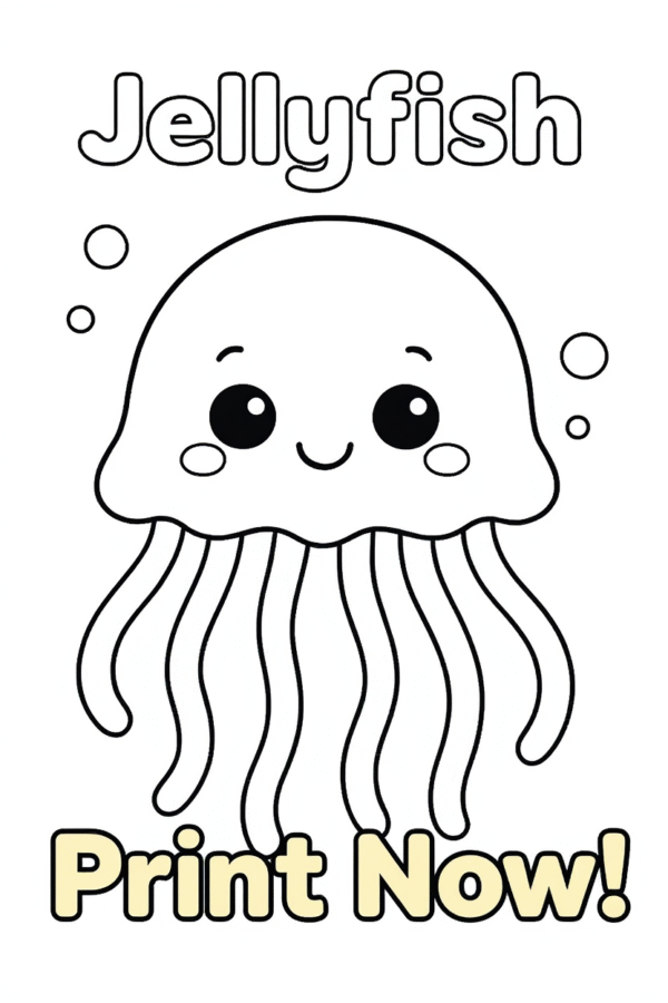Cute Jellyfish Coloring Page Printable PDF for Kids - Instant Download 8.5x11 Inch - Uncolored & Colored Pages - Image 2