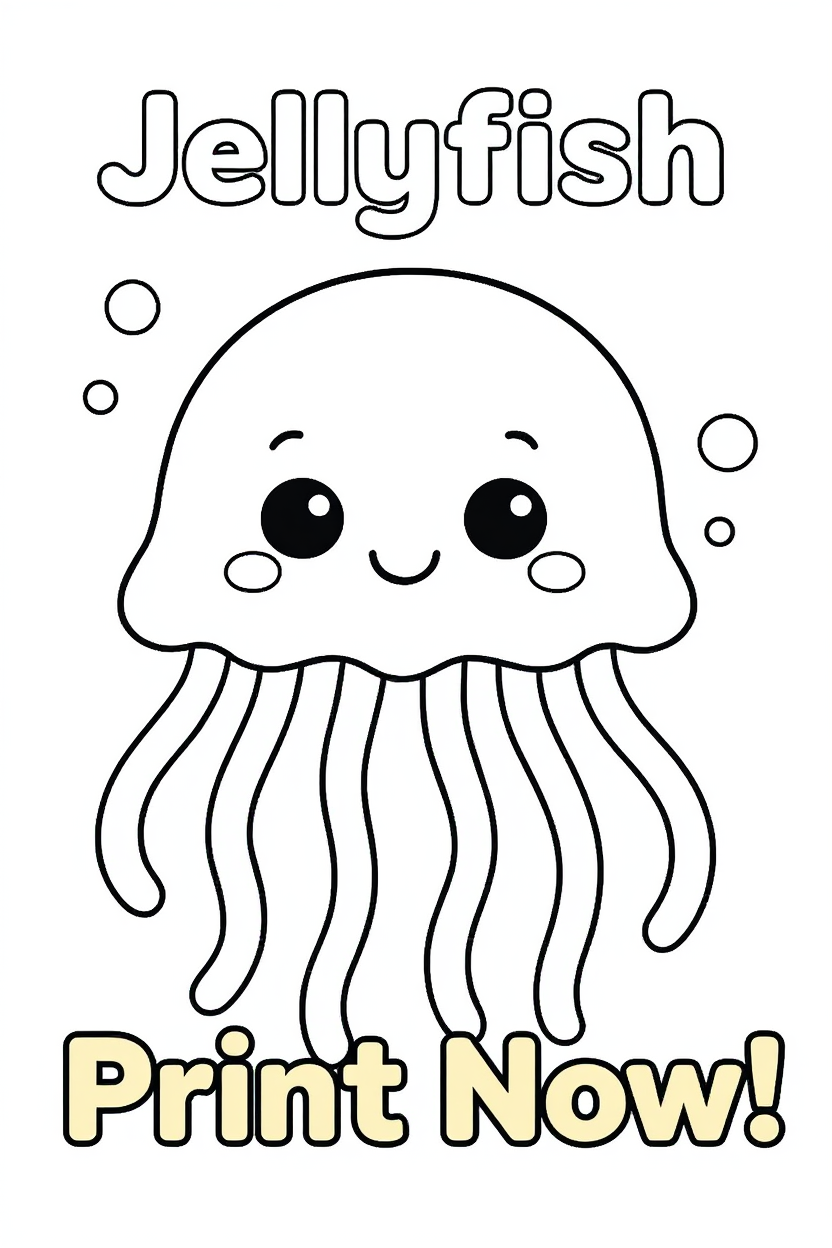 Cute Jellyfish Coloring Page Printable PDF for Kids – Instant Download 8.5×11 Inch – Uncolored & Colored Pages