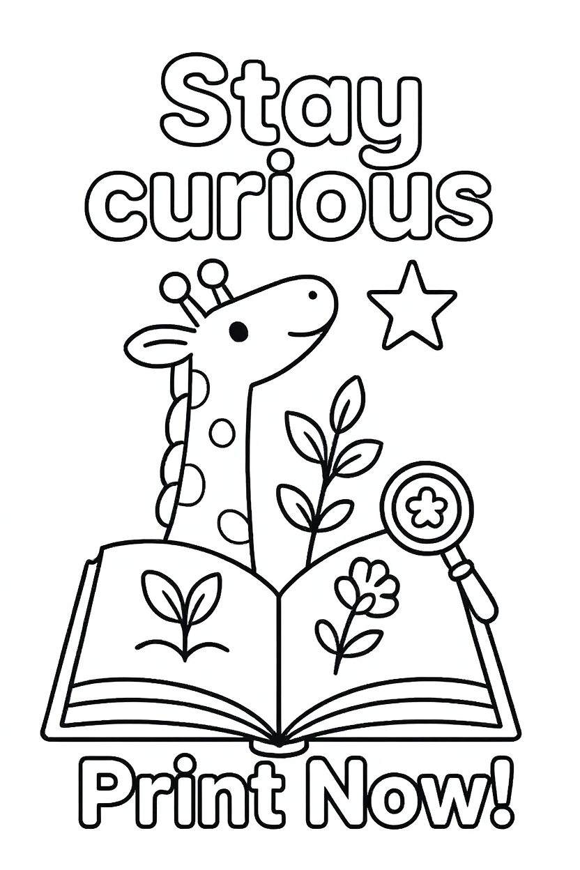Positive Affirmation Kids Coloring Page: Stay Curious Growth Mindset Printable PDF for Home & Classroom – Instant Download 8.5×11 Inch